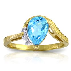 14k YG 1.50ct Blue Topaz Teardrop Ring with Diamonds