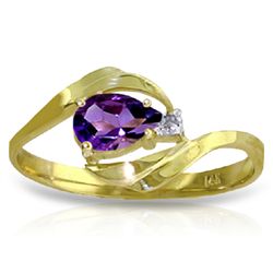 14K YG 0.01ct DIAMOND & 0.40ct PEAR AMETHYST RING
