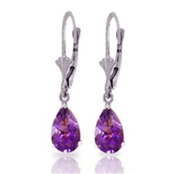 14K WG 2.20ct PEAR AMETHYST LEVERBACK EARRING