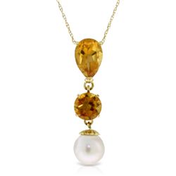 14K. SOLID GOLD NECKLACE WITH CITRINES & PEARL