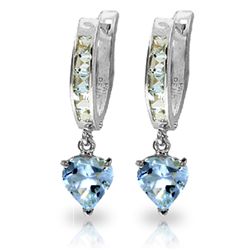 14K WG 3.25ct HEART AQUAMARINES HOOP EARRING
