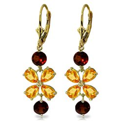 14k YG 2.07ct Garnet & 3.25ct Citrine Flower Earring