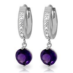 14K White Gold 2.6ct Amethyst & Diamond Hoop Earring