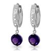 Image 1 : 14K White Gold 2.6ct Amethyst & Diamond Hoop Earring