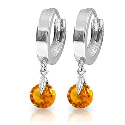 14K White Gold 1.60ct Round Citrine Hoop Earring