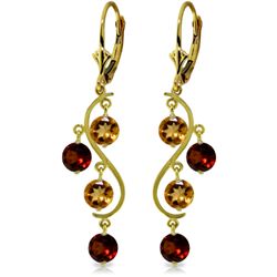 14k YG 2.30ct Garnet & 2.30ct Citrine Chandelier Earring