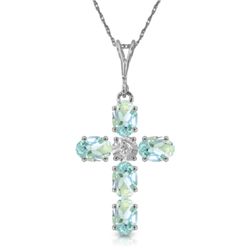 14k WG 1.73ct Aquamarine & .02ct Diam. Cross Necklace