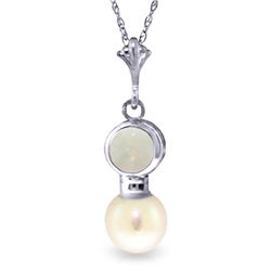 14K WHITE GOLD 0.34ct OPAL & 2.25ct PEARL NECKLACE