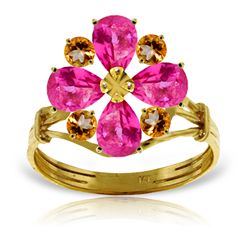 14K YG 1.63ct PEAR PINK TOPAZ & 0.80ct CITRINE RING