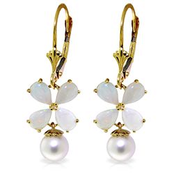 14K YG 2.00ct OPAL & 4.00ct PEARL LEVERBACK EARRING