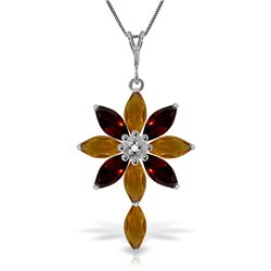 14K White Gold 1.08ct Citrine, Garnet & Diamond Necklace