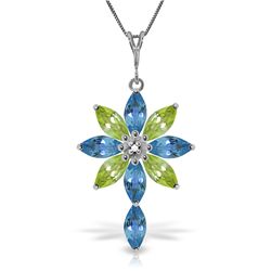 14k Solid Gold Blue Topaz, Peridot & Diamond Necklace