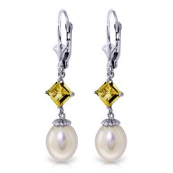 14K White Gold 8.0ct Pearl & 1.5ct Citrine Earring