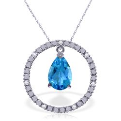 14k Solid Gold 6.50ct Blue Topaz & Diamond Necklace