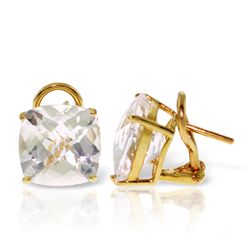 14k Solid Gold 7.20ct White Topaz French Clip Earrings