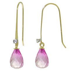 14K YG 0.03ct DIAMOND & 1.35ct PINK TOPAZ EARRING