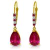 Image 1 : 14k YG 3.00ct .12ct Ruby with Diamond Leverback Earring