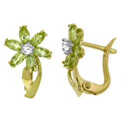 14k YG 1.0ct Peridot w/ .10ct Diamond French Clip Earring