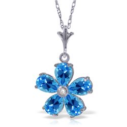 14k WG 2.20ct Blue Topaz & DIAMOND Flower Necklace