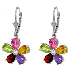 Multi .88ct Gemstones Flower Earrings in 14k WG