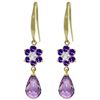 Image 1 : Amethyst Flower Fish Hook Earrings in 14k Gold