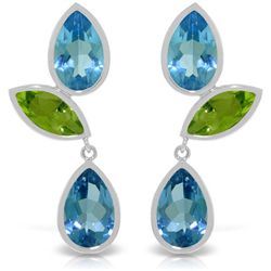 14K WG 10.00ct BLUE TOPAZ & 3.60ct PERIDOT EARRING