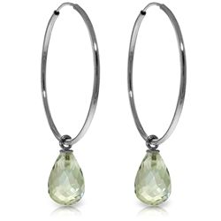 14k WG 4.50ct Green Amethyst Hoop Earrings