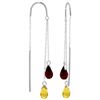 Image 1 : 14k Gold Citrine and Garnet Threaded Earrings