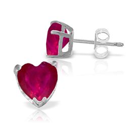 14k WG 2.90ct Ruby Heart Stud Earrings
