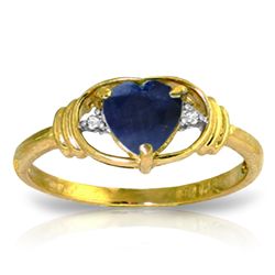 14K YG 0.01ct DIAMOND & 1.00ct HEART SAPPHIRE RING