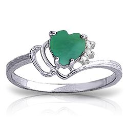 14K White Gold 1.0ct Heart Emerald& .02ct Diamond Ring