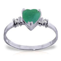 14K White Gold 1.0ct Heart Emerald & .03ct Diamond Ring