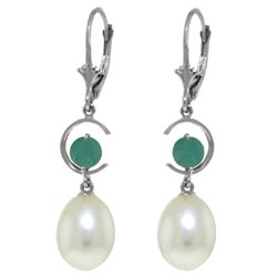 14k WG 1.0ct Emerald & Pearl Dangle Earrings