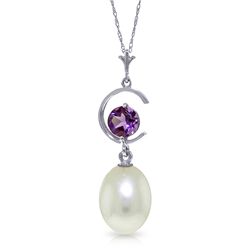 14k WG 0.50ct Amethyst & Pearl 'C' Necklace