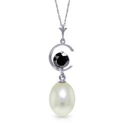 14k Gold Pearl Necklace with 0.50ct Black Diamond