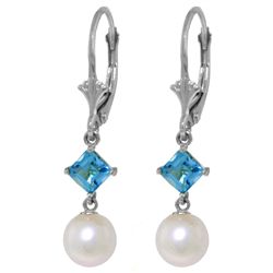 14k WG 1.0ct Blue Topaz & Pearl Earrings