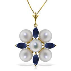 14K YELLOW GOLD 1.30ct SAPPHIRE & PEARLS NECKLACE