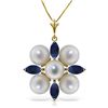 Image 1 : 14K YELLOW GOLD 1.30ct SAPPHIRE & PEARLS NECKLACE