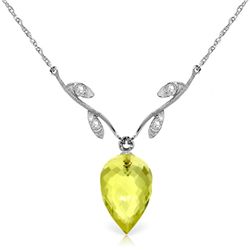 14k WG 9.0ct Lemon Quartz & Diamond Necklace