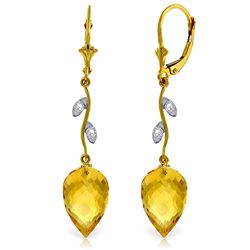 14k YG 19.0ct Citrine & 0.02ct Diamond Earrings