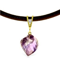 14K DIAMOND & 10.75ct AMETHYST LEATHER NECKLACE