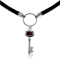 14K White Gold .50ct Garnet Key Leather Necklace