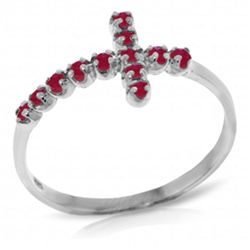 14K White Gold .30ct Round Ruby Cross Ring