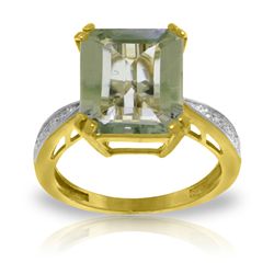 14K DIAMOND & 5.60ct OCTAGON GREEN AMETHYST RING