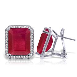 14K White Gold 14.50ct Octagon Ruby & Diamond Earring