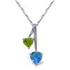 Image 1 : 14k Solid Gold Peridot & Blue Topaz Hearts Necklace