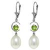 Image 1 : 14k White Gold Peridot and Pearl Duo Earrings