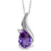 Image 1 : 14k Gold Teardrop Amethyst Necklace with Diamond