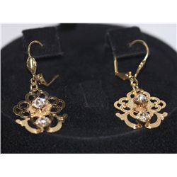 14K GOLD PLATED CZ CLEAR FLOWER EARRINGS