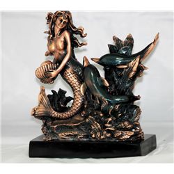 MERMAID WITH DOLPHINS BRASS STATUE